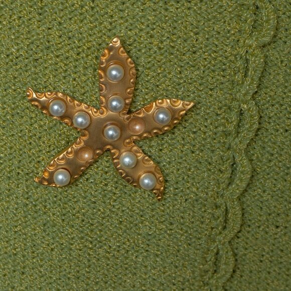 Steve Fabrikant Dress Chartreuse Santana Knit Wool VTG 80s Gold Button Gaudy - Picture 5 of 13